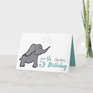 5th green birthday boy cute elephant card