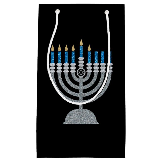 5th Night of Hanukkah Glitter Small Gift Bag (Front)
