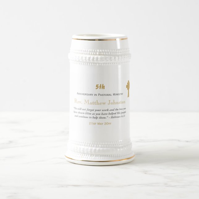 5th Ordination Anniversary Personalized Scripture Beer Stein (Center)