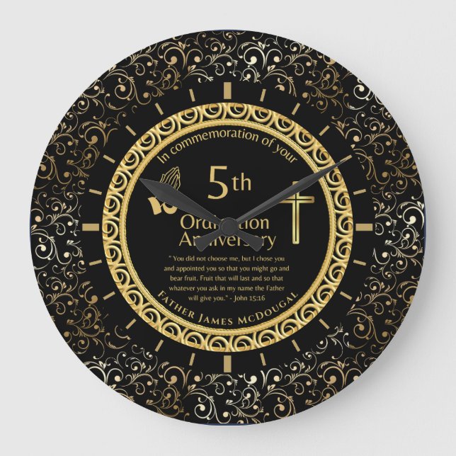 5TH Ordination Anniversary Priest PERSONALIZED  Large Clock (Front)