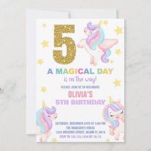 5th Rainbow Unicorn Birthday Invitations Fly