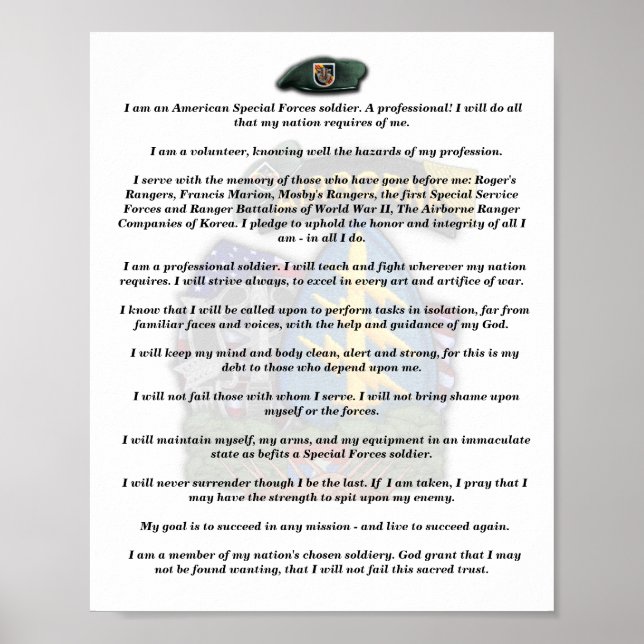 5th special forces green berets vietnam vets creed poster (Front)