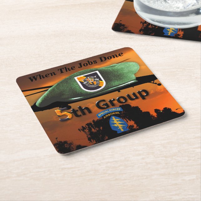 5th Special Forces Group SF SFG Green Berets Square Paper Coaster (Angled)