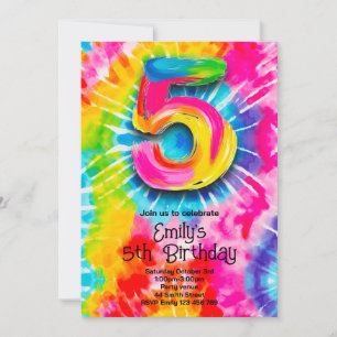 5th Tie Dye Birthday Invitation