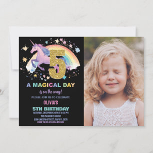 5th Unicorn Birthday Invitations with photo