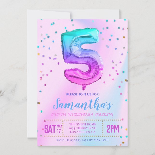 5th Unicorn Birthday Party Invitation (Front)