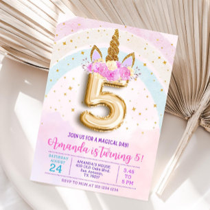 5th unicorn party invite, Editable 5th birthday in Invitation