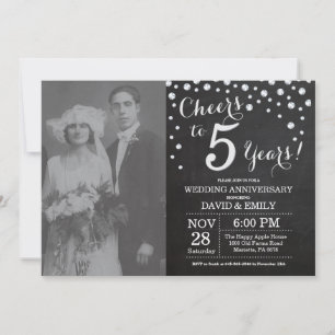 5th Wedding Anniversary Chalkboard Black Silver Invitation