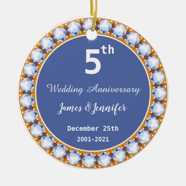 5th Wedding Anniversary diamond Custom Names Ceramic Ornament (Front)
