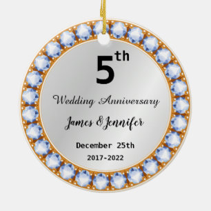 5th Wedding Anniversary diamond Custom Names Ceramic Ornament