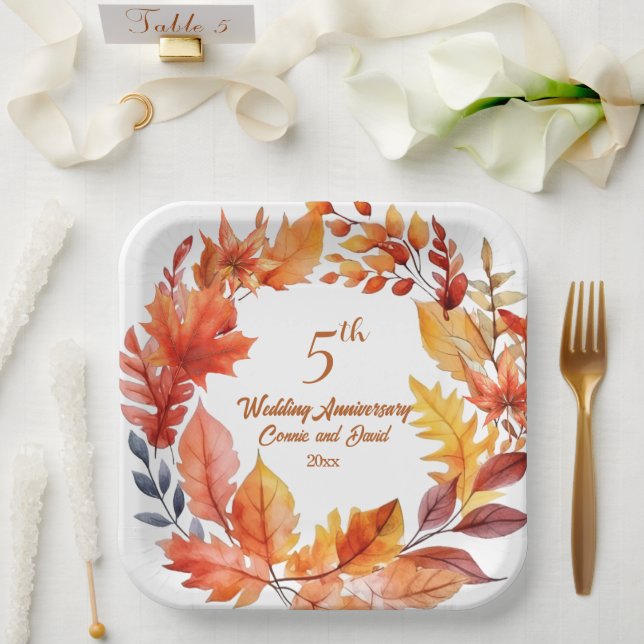 5th Wedding Anniversary Fall Floral Paper Plate (Wedding)