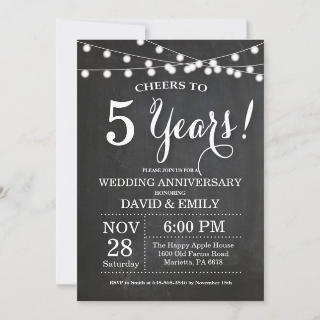 5th Wedding Anniversary Invitation Chalkboard (Front)