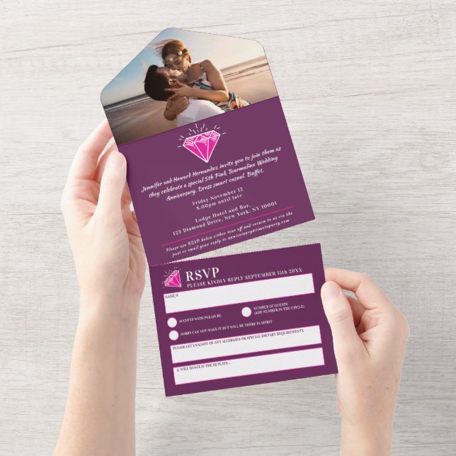 5th wedding anniversary party pink tourmaline gem all in one invitation (Tearaway)