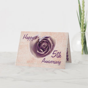 5th Wedding Anniversary - Purple Rose Heart Card