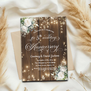 5th Wedding Anniversary Rustic String Lights Invitation