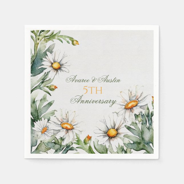 5th Wedding Anniversary White Daisies  Napkin (Front)