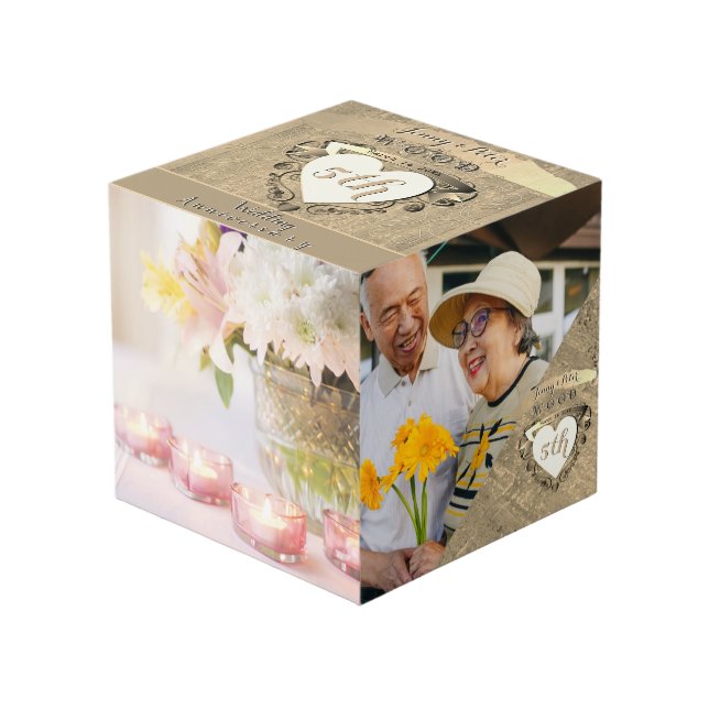 5th Wedding Anniversary Wood Image Photo Cube (Front Angled)