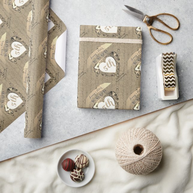 5th Wedding Anniversary Wood Image Wrapping Paper (Crafts)