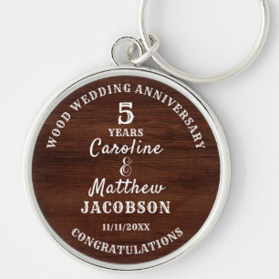 5th  WEDDING ANNIVERSARY Wood Wedding Editable Keychain