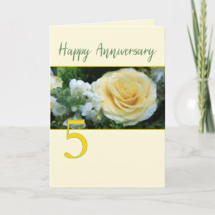 5th Wedding Anniversary Yellow Rose Card