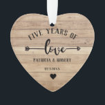 5th Wedding Anniversay Wood Anniversary Photo Ornament<br><div class="desc">5th wedding anniversary ornament with traditional wood look to celebrate the couple's happy 5 years of togetherness. Wood is the traditional gift given for fifth wedding anniversary.
Unique ornament with photo and names of the couple celebrating the milestone.
A perfect couple gift to show your love and commitment.</div>