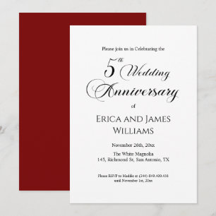 5th Wood Wedding Anniversary Elegant Script Invitation