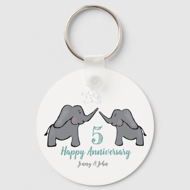 5th wood wedding anniversary elephant key ring (Front)
