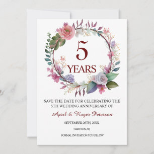 5th Wood Wedding Anniversary Floral Save The Date