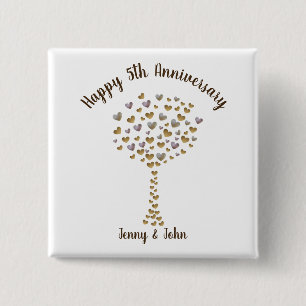5th wood wedding anniversary gift magnet 2 inch square button