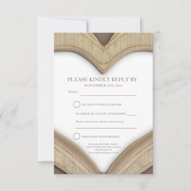 5th wood wedding anniversary heart reply card (Front)