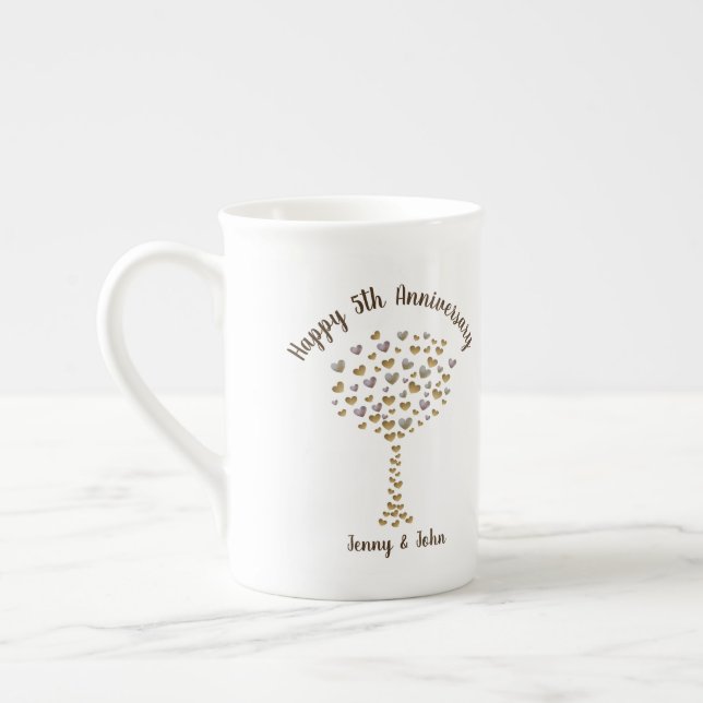 5th wood wedding anniversary husband & wife bone china mug (Left)