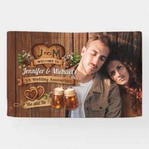5th Wood Wedding Anniversary Photo Welcome Rustic Banner