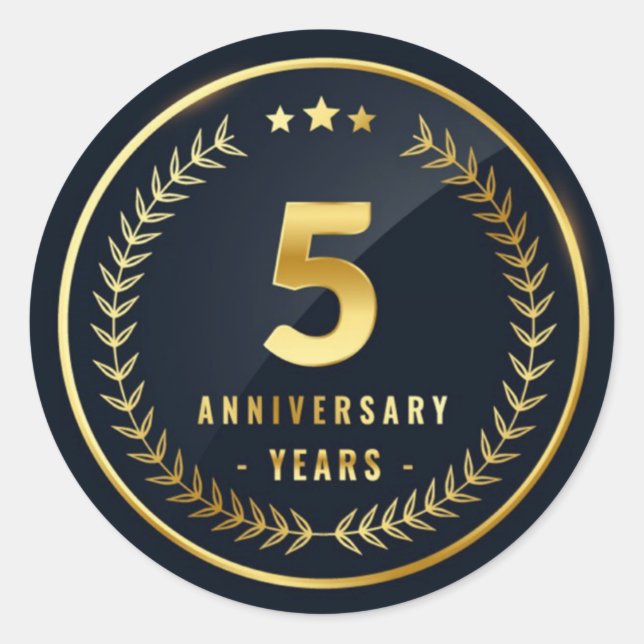5th Year Anniversary Classic Round Sticker (Front)