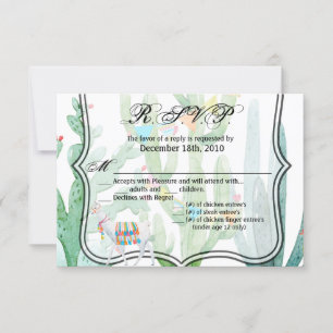 5x3.5 R.S.V.P. Card Boho Llama Bohemian Cacti Dese