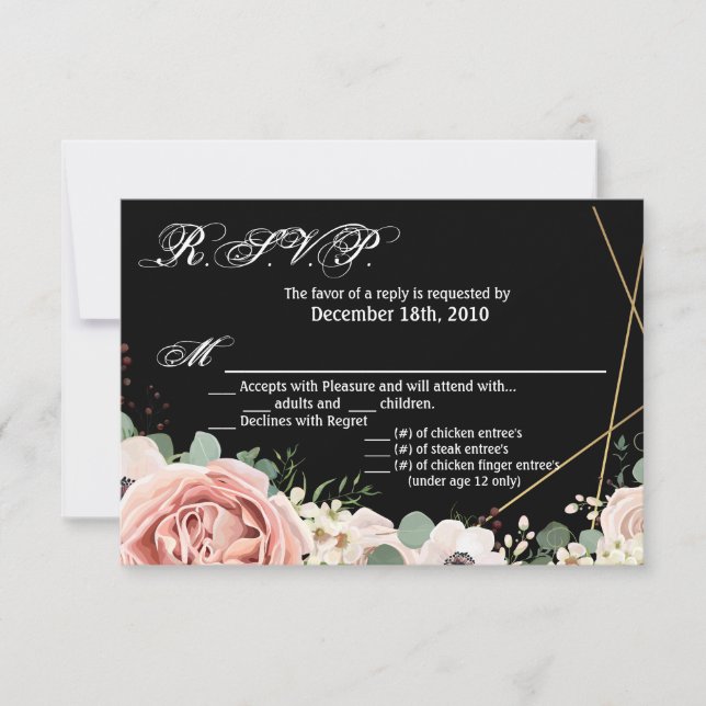 5x3.5 R.S.V.P. Card Geometric Garden Rose Black (Front)