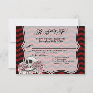 5x3.5 R.S.V.P. Card skull Rose Gothic Chevron red