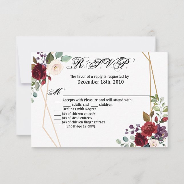 5x3.5 R.S.V.P. Card XMAS White Roses Gold Geometri (Front)