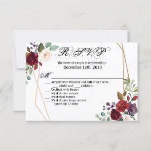 5x3.5 R.S.V.P. Card XMAS White Roses Gold Geometri