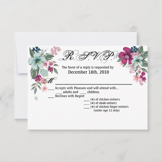 5x3.5 R.S.V.P. Fleur tropicale de carte en blanc (Devant)