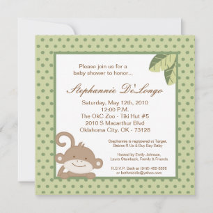 5x5 Baby shower Neutre de Singe Vert Invitation