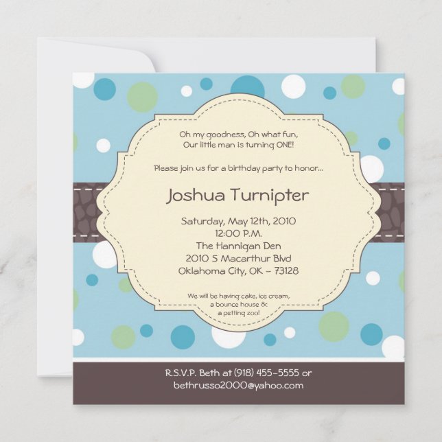 5x5 Boy Blue Polkadot Poke Invitation d'anniversai (Devant)