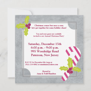 5x5 Candy Cane and Holly Christmas Invitation