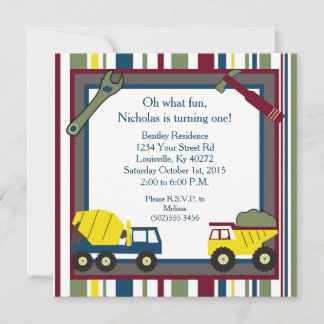 5x5 Construction First 1st Birthday Invitation