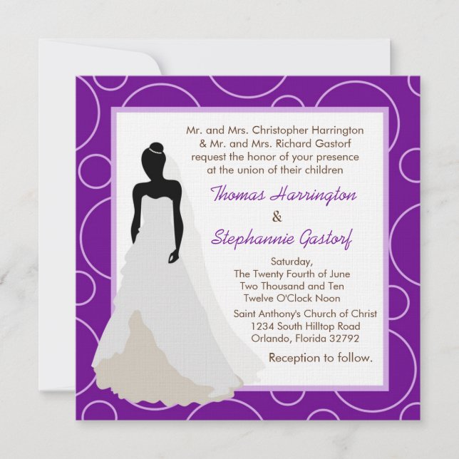 5x5 Dark Purple Pok-a-Dot Wedding Invitation (Front)