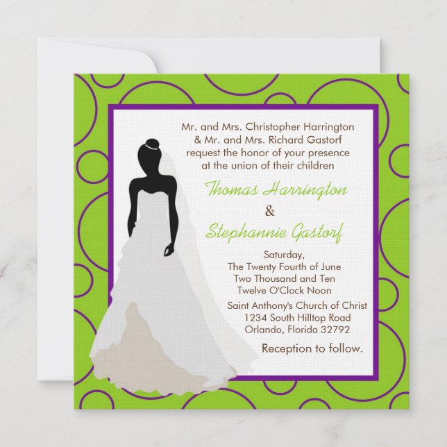 5x5 Electric Green Pok-a-Dot Wedding Invitation (Front)