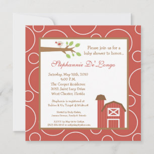 5x5 Farm Red Barn Bird Baby Shower Invitation