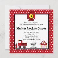 5x5 Firewoman Firetruck Birthday Party Invitation