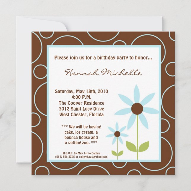 5x5 Fleur Bleue Printemps Invitation de fête d'ann (Devant)