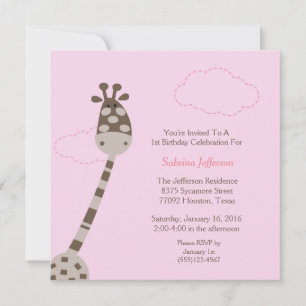 5x5 Girafe rose Invitation pour la première fête d