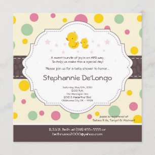 5x5 Girl Rubber Duck Duckie Baby Shower Invitation